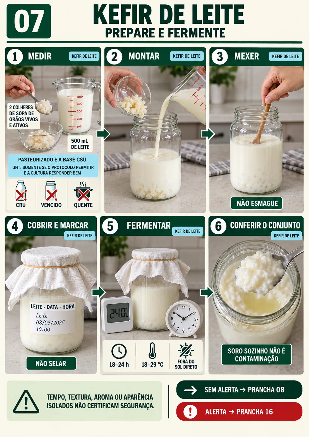 Prancha 07: preparo e fermentação do kefir de leite