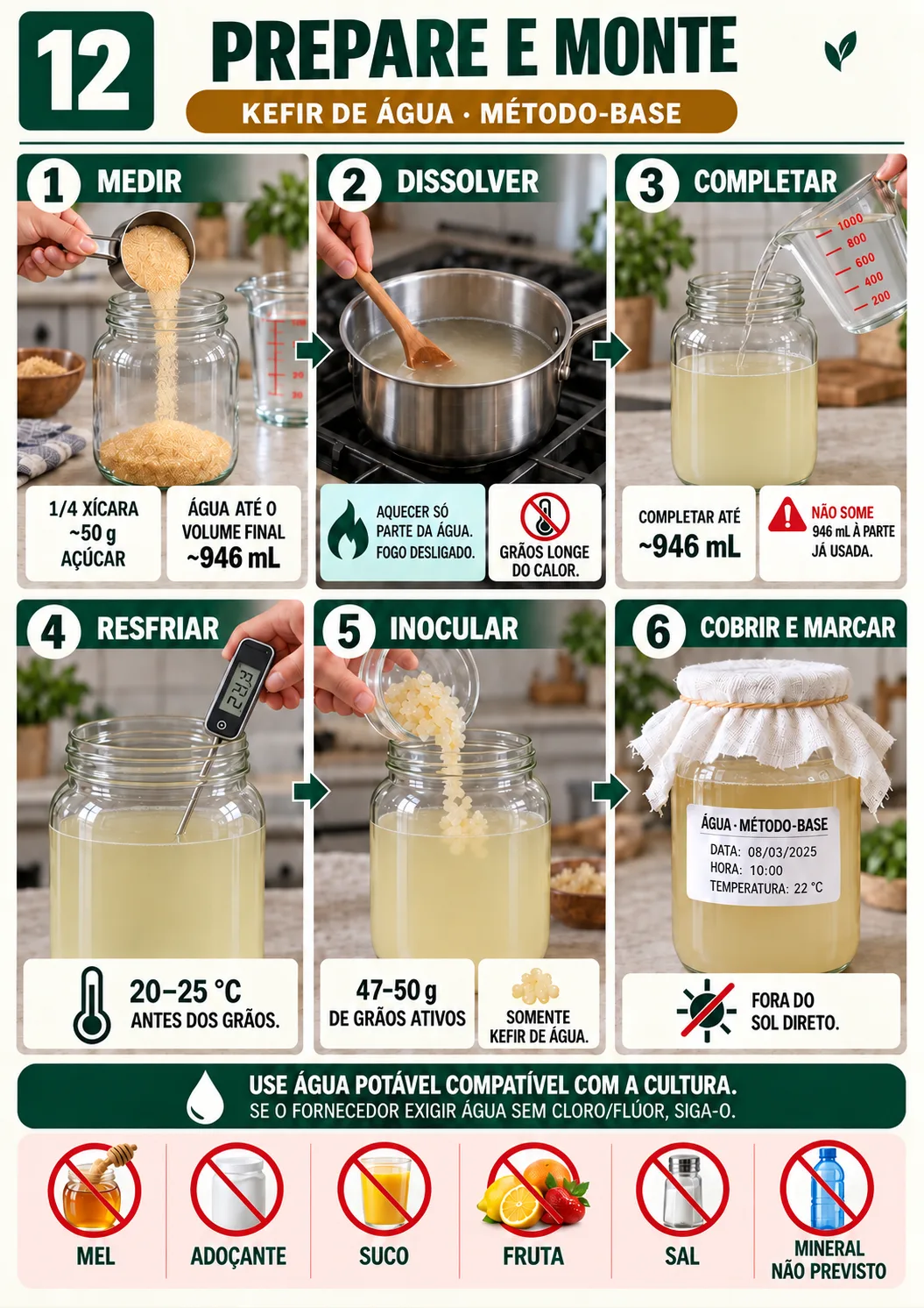 Prancha 12: preparo e montagem do kefir de água