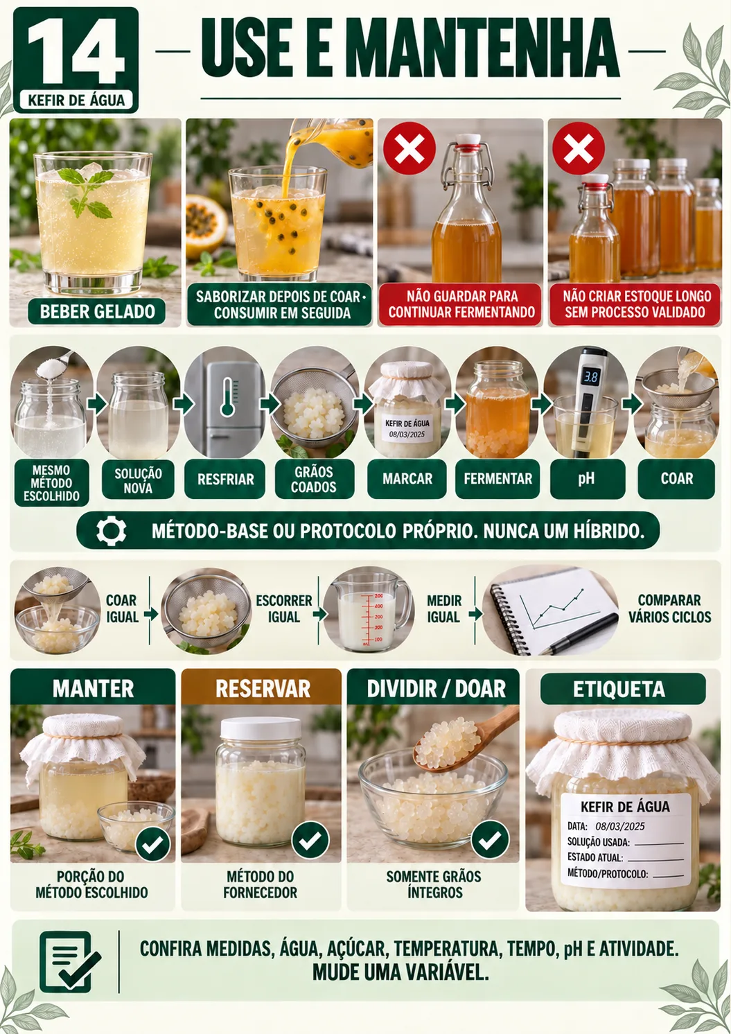 Prancha 14: usos e manutenção do kefir de água