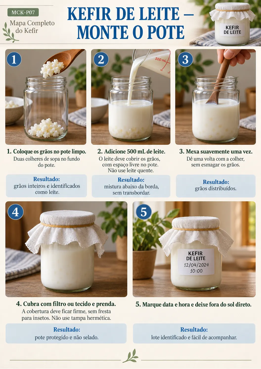 Página sobre como montar o pote de kefir de leite