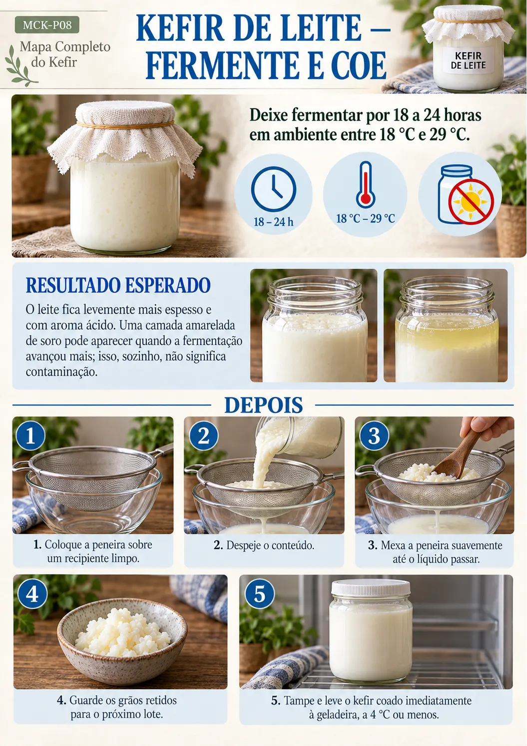 Página sobre fermentação e coagem do kefir de leite
