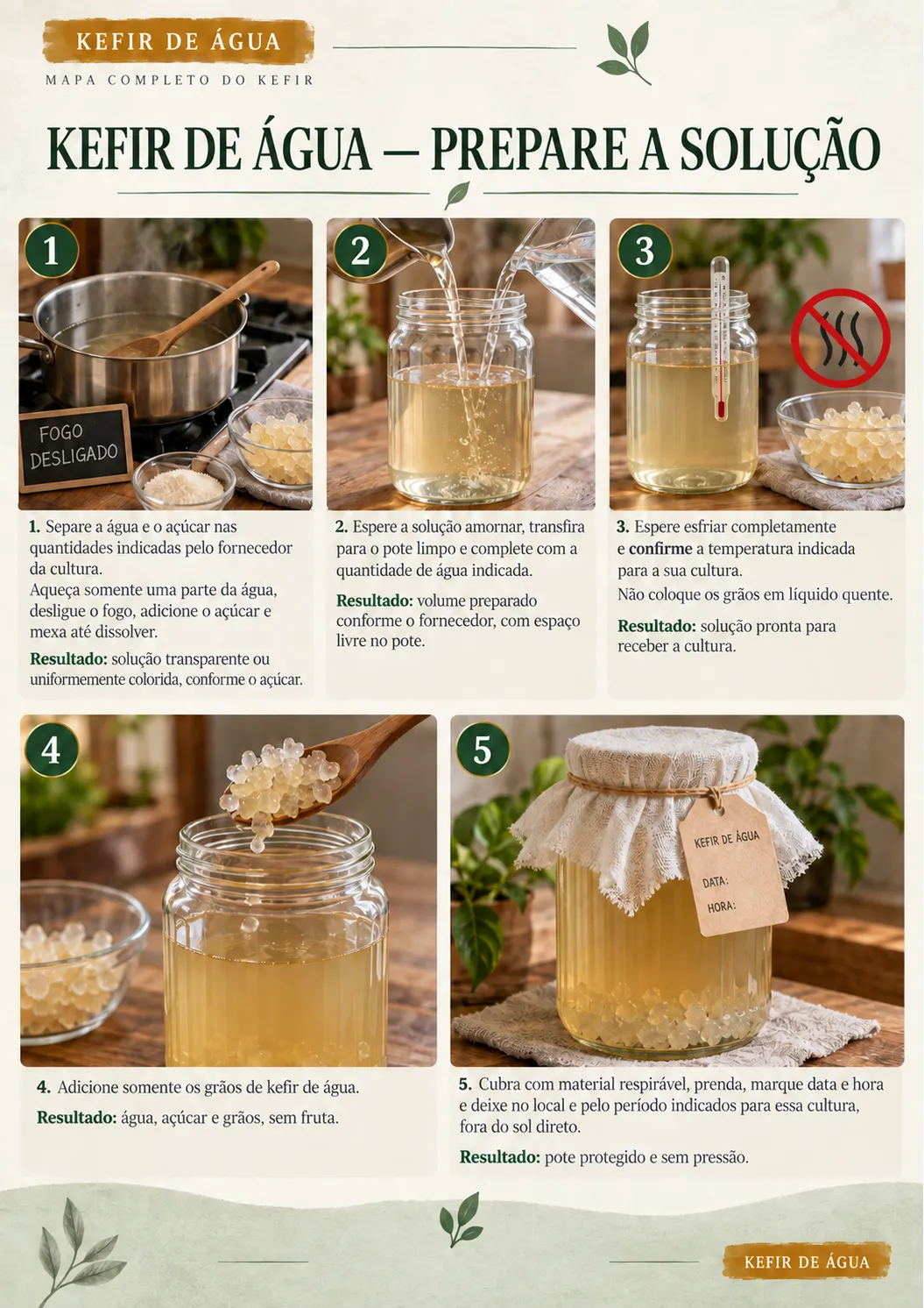 Página sobre como preparar a solução do kefir de água