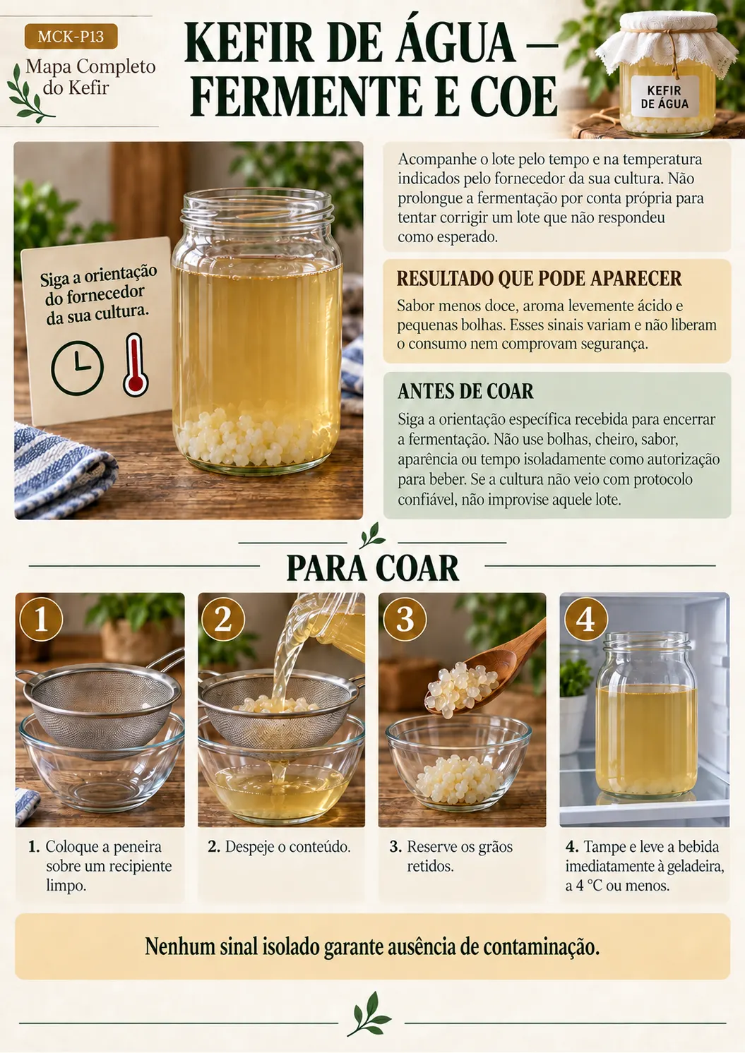 Página sobre fermentação e coagem do kefir de água